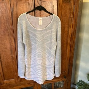 Palest pink and grey cozy sweater. Darling design. Side slits ribbed cuffs 12-14